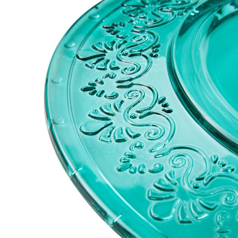 Salad Plates 🌺 New Pioneer Woman Cassie Glass Salad Plate, Teal Blue Set of 4 - Picture 6 of 7